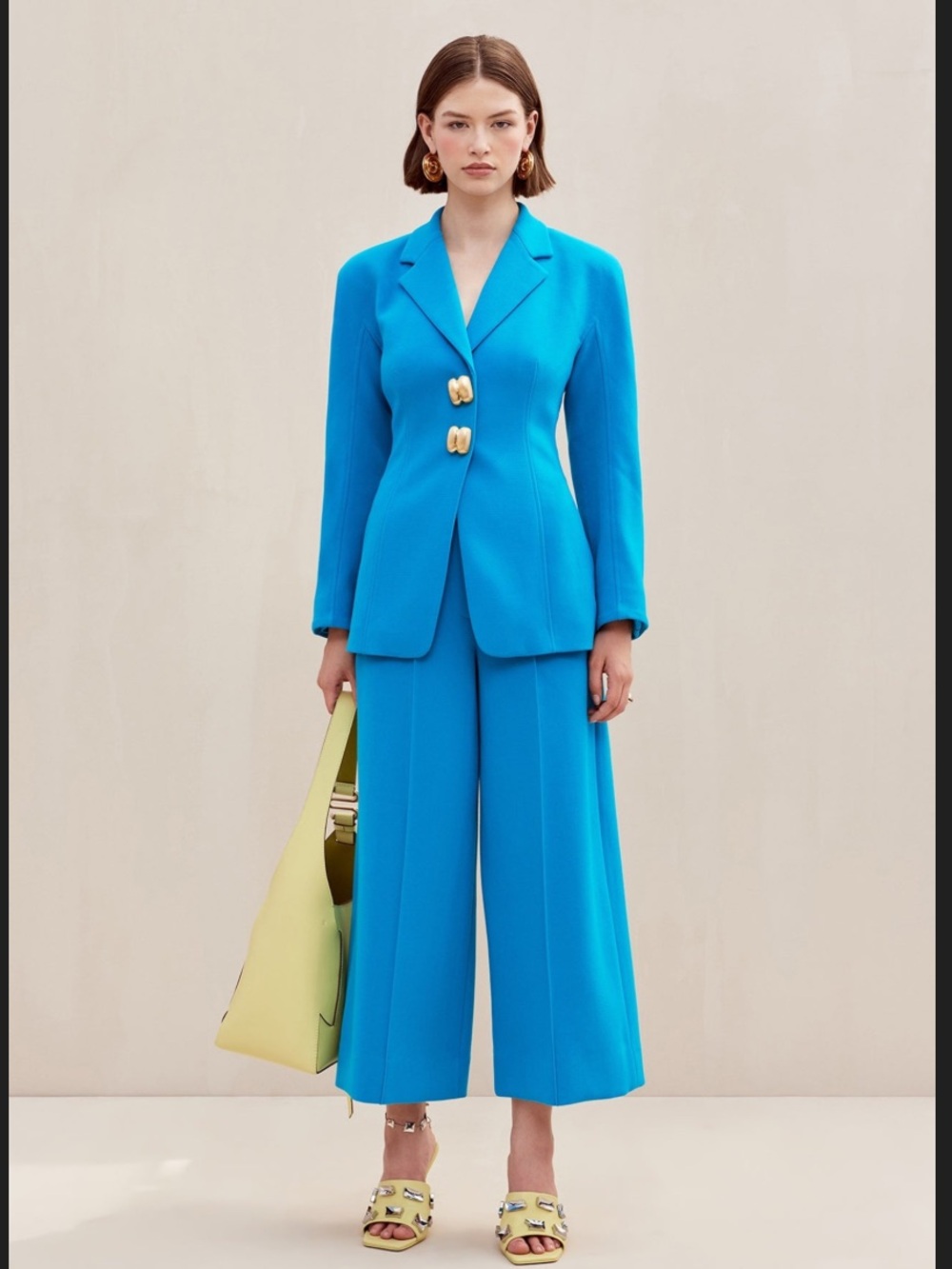cult gaia caro malibu blue wide leg high waist cropped suit trouser pants size 8